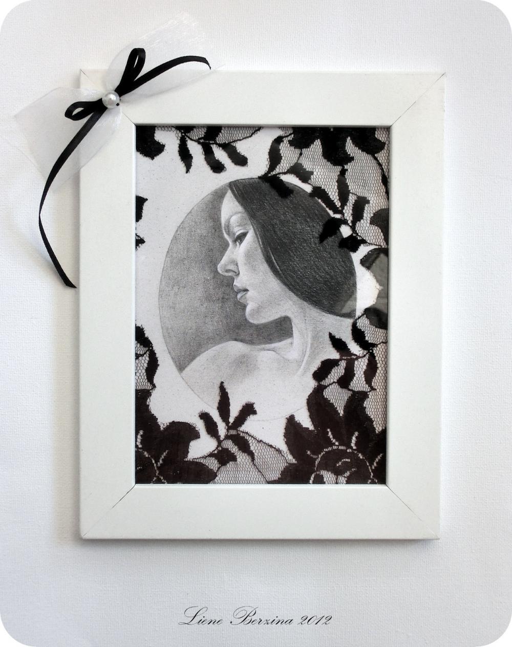 Framed Art reproduction "You whispered: Come..." black and white, gothic style **